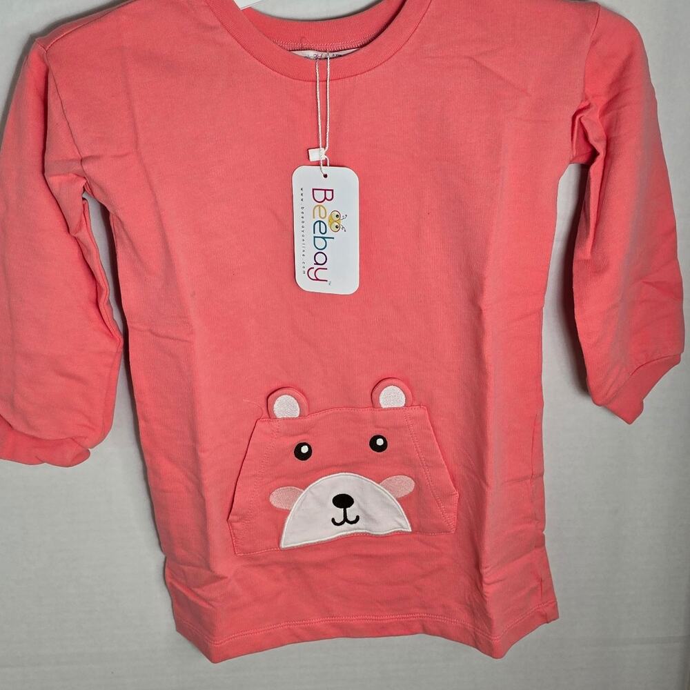 Beebay Girls Pink Bear Pocket Long Sleeve Dress 3t NWT
